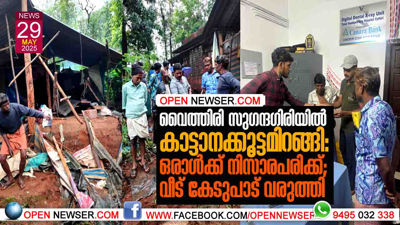 വൈത്തിരി സുഗന്ദഗിരിയില് കാട്ടാനക്കൂട്ടമിറങ്ങി: ഒരാള്ക്ക് നിസാരപരിക്ക്; വീട് കേടുപാട് വരുത്തി