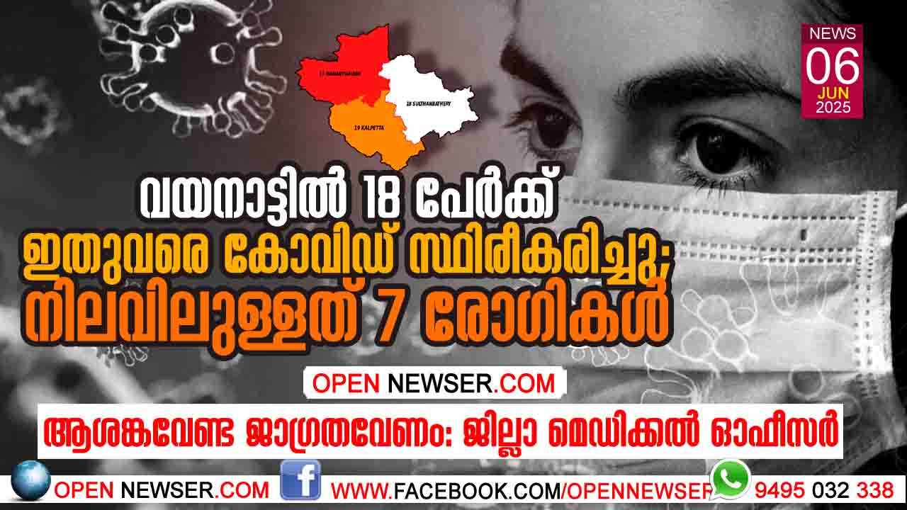 വയനാട്ടില് 18 പേര്ക്ക് ഇതുവരെ കോവിഡ് സ്ഥിരീകരിച്ചു; നിലവിലുള്ളത് ഏഴ് രോഗികള്; ആശങ്കവേണ്ട ജാഗ്രതവേണം: ജില്ലാ മെഡിക്കല് ഓഫീസര്