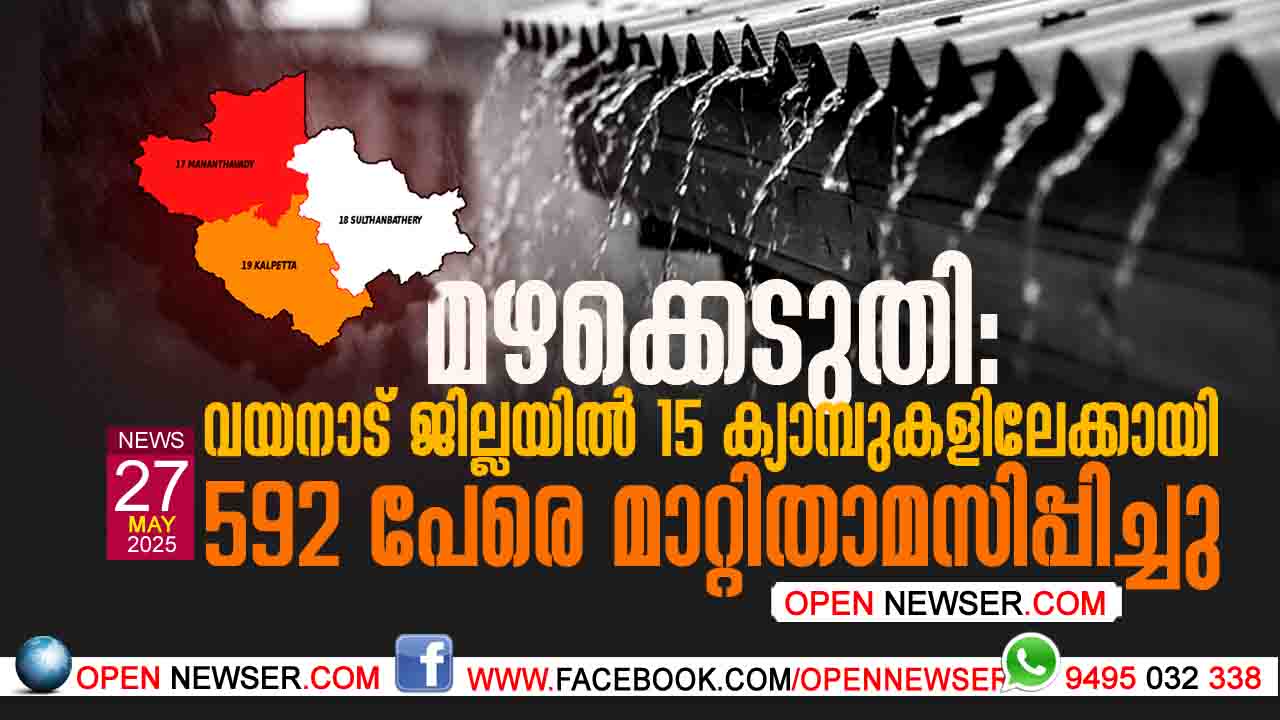 മഴക്കെടുതി: വയനാട് ജില്ലയില് 15 ക്യാമ്പുകളിലേക്കായി 592 പേരെ മാറ്റിതാമസിപ്പിച്ചു