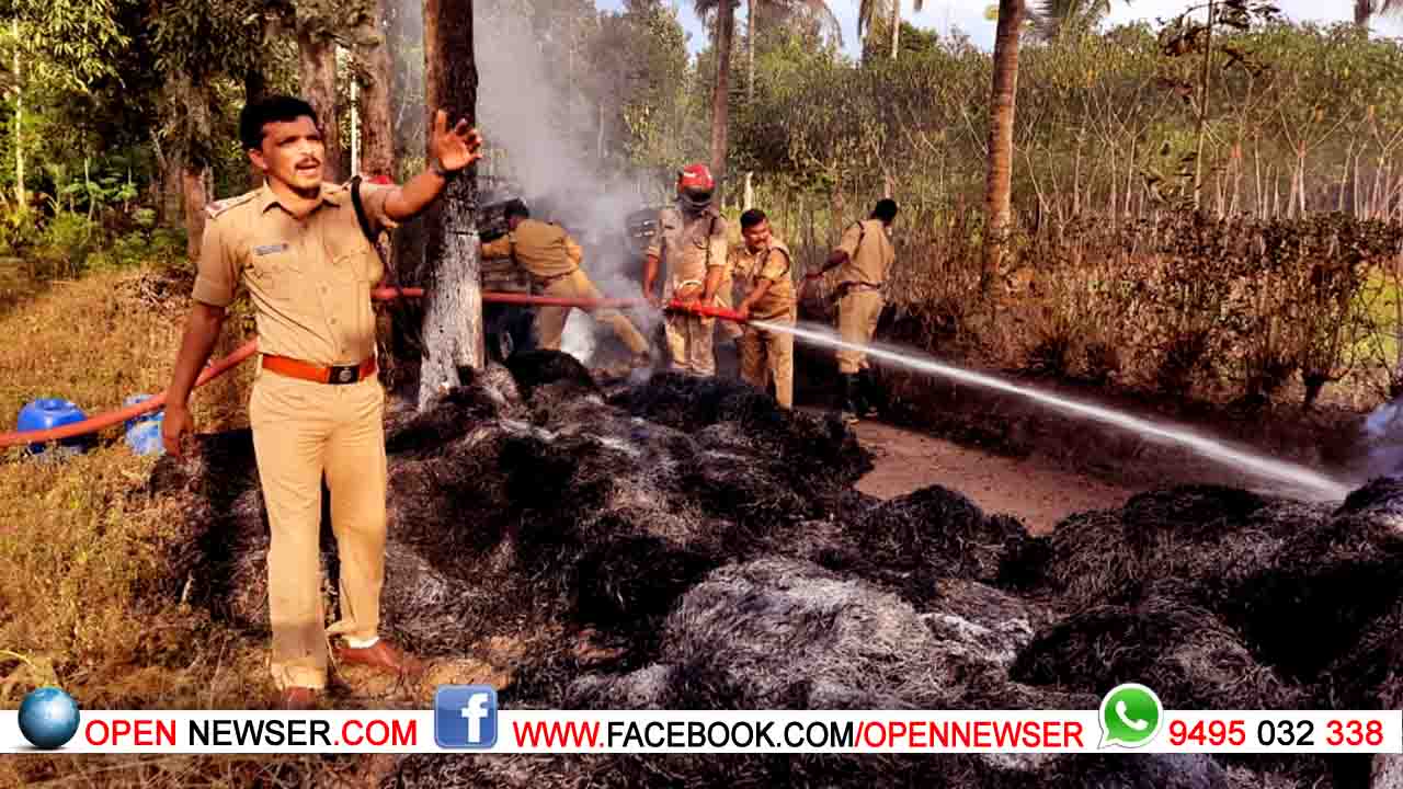 വൈക്കോലുമായി വന്ന വാഹനത്തിന് തീ പിടിച്ചു